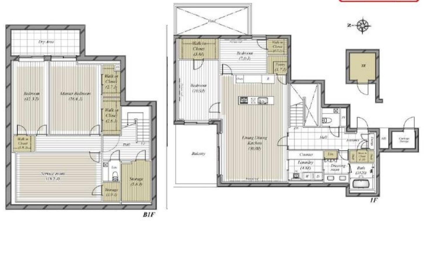 Fiat Lux Omotesando Room 102 — Floor Plan (B1F and 1F)