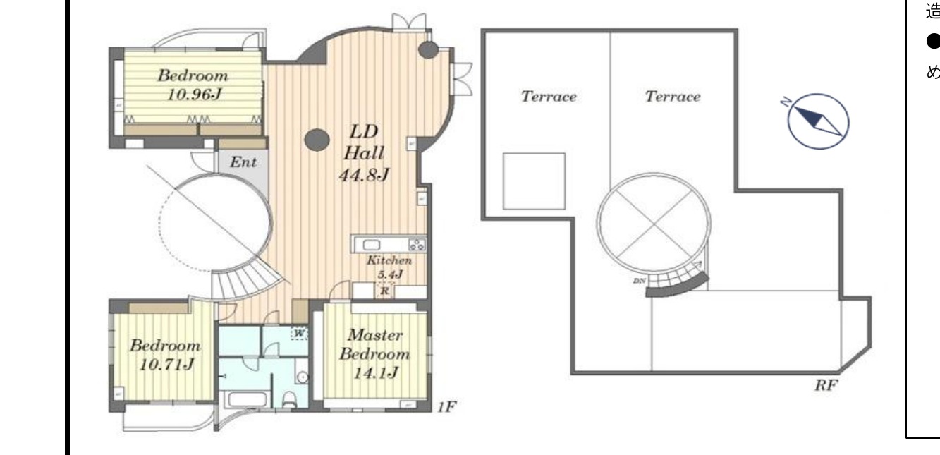 Green Terrace Motoyoyogi Room 401 — Floor Plan (1F unit and rooftop terrace)