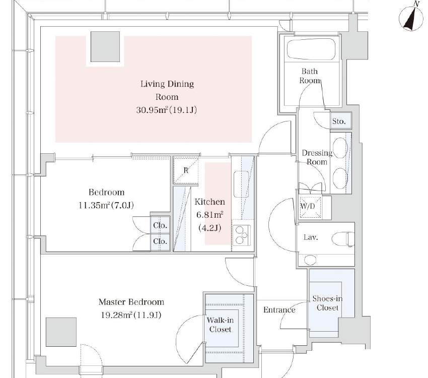 Floor plan of La Tour Aobadai Room 2101