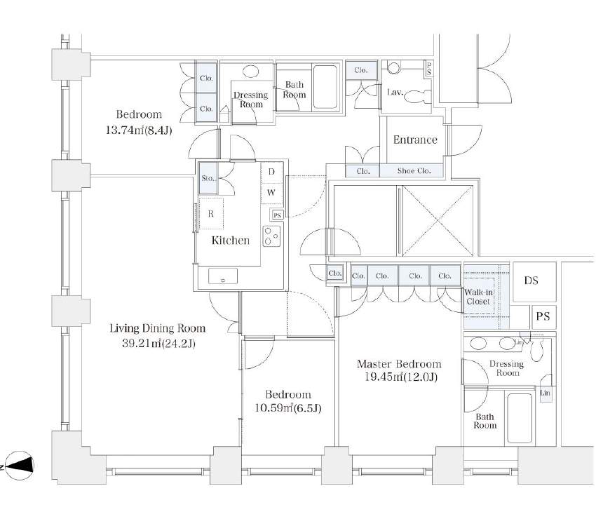 Floor plan of La Tour Shibakoen Room 2301