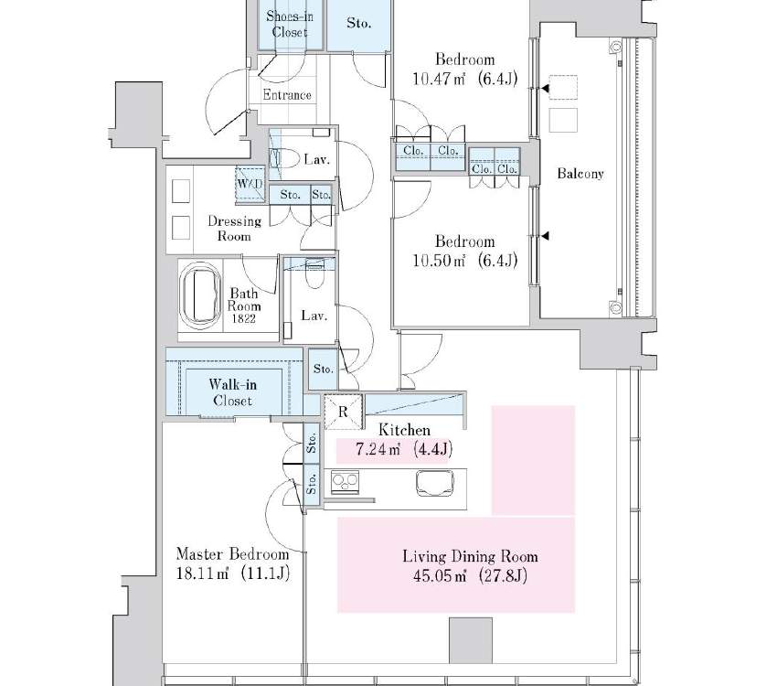 Floor plan of La Tour Shinjuku Garden Room 3025