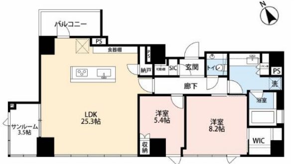Floor plan of Mare Kagurazaka Terrace Room 801