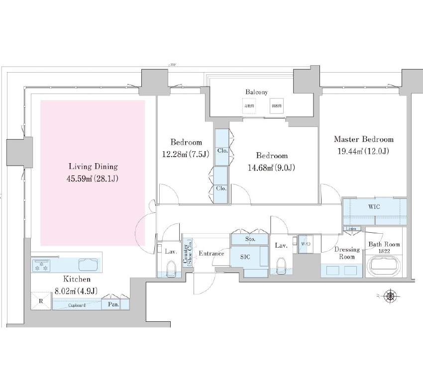Floor plan of Nakano Station Residence Room 3301