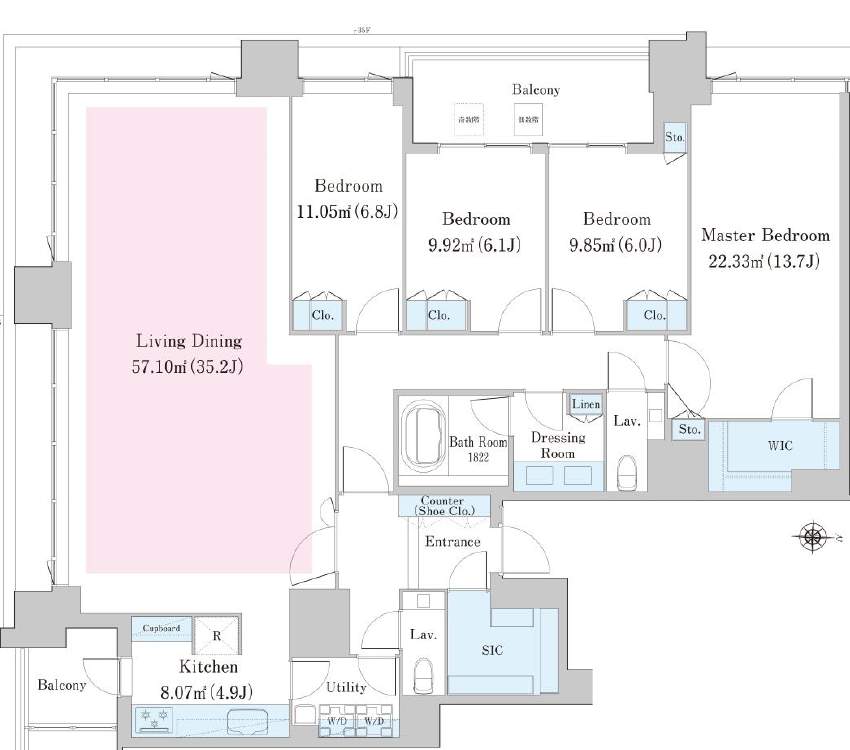 Floor plan of Nakano Station Residence Room 3304